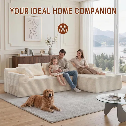 Vista 6 de Korser - Sofá modular modular en forma de L de 110 pulgadas con diván, cómodo sofá de pana sin hueso con asiento profundo y bolsillos laterales