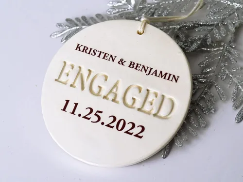Vista 4 de Engagement Ornament - Personalized With Names and Date - Engagement Gift or Christmas Gift, Custom Christmas Engaged Ornament