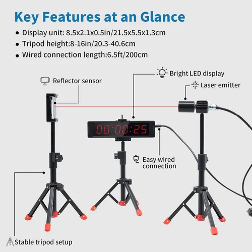 Vista 4 de Temporizador de Reloj de Láser con Batería Incorporada – Sistema de Cronometraje de Puerta Láser con Cable para Carreras de Velocidad, Eventos