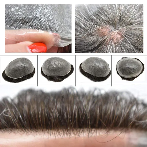 Vista 3 de Tupé para hombres Sistema de unidades de cabello humano real Cabello humano Hombre Tejido Pieza de pelo para hombres Toupee Hairpieces Piel ultra