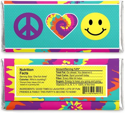Vista 2 de Big Dot of Happiness 60's Hippie - Envoltura de barra de caramelo de los años 60 Groovy Party Favores - Juego de 24