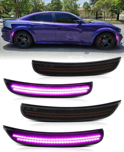 Vista 14 de Luces LED azules de marcador lateral para Dodge Charger 2015 2016 2017 2018 2019 2020 2021 2022 2023 2024, lámparas de parachoques delantero