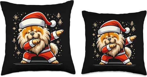 Vista 3 de Xmas Chow Chow Gifts Christmas Chow Dog Dab Pose Santa Hat Xmas Throw Pillow, 16x16, Multicolor