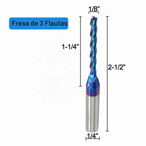 Vista 2 de Broca de enrutador CNC, 3 flautas de 1/8 de pulgada de diámetro de corte de 1/4 pulgadas, mango de 1/4 pulgadas, molino de extremo de carburo sólido