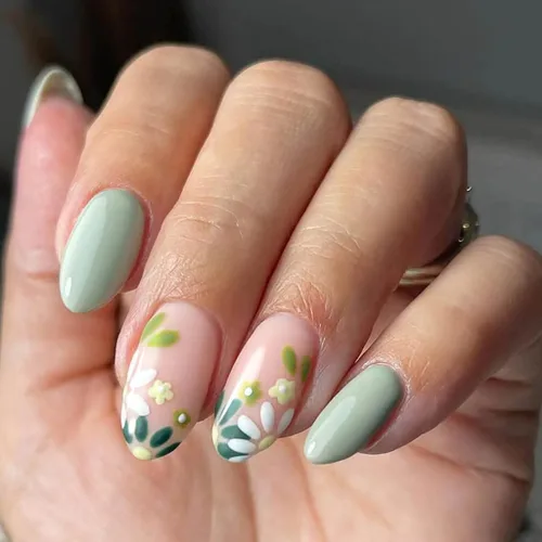 Vista 22 de RikView uñas postizas blancas en forma de almendra de longitud media, uñas adhesivas naturales, uñas en relieve con diseño de margarita