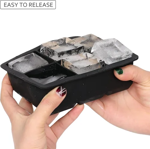 Vista 4 de Ticent Bandejas de cubitos de hielo (juego de 2), molde de silicona para bolas de hielo con forma de esfera para whisky con tapas y moldes cuadrados
