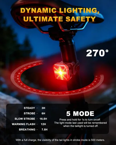 Vista 2 de WSDCAM Luces traseras LED para bicicleta, paquete de 2, luces traseras de Negro