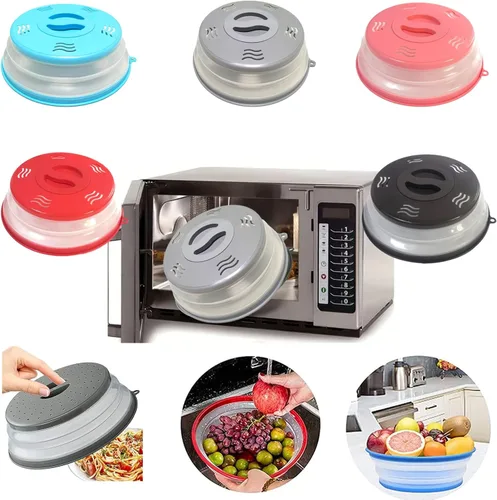 Vista 4 de Tapa para microondas con ventilación contra salpicaduras para alimentos, protector contra salpicaduras y colador, utensilio de cocina para frutas
