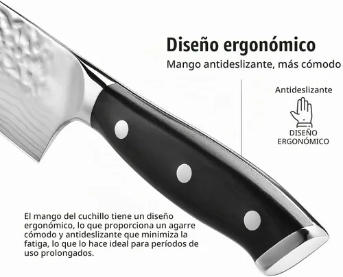 Vista 4 de Cuchillo de chef japonés de acero 7CR13 de 8 pulgadas, mango de madera de Pakka negra con triple remache con proceso de forja extra, regalos