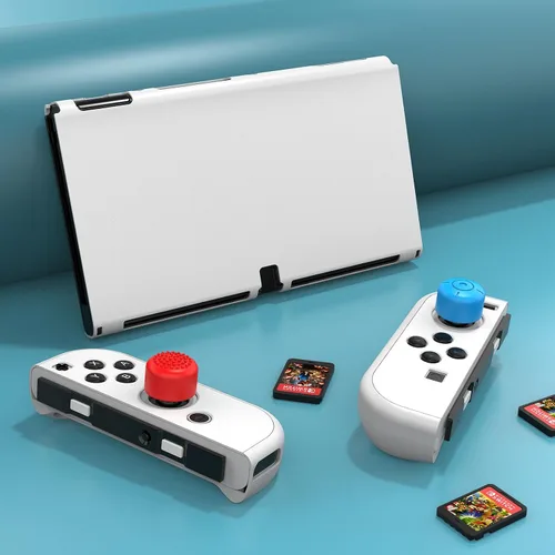 Vista 9 de HSTOP Funda acoplable para Nintendo Switch OLED 2021, funda protectora de PC para Switch OLED con cómoda funda de agarre Joy-Con y 6 tapas