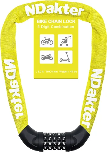 Vista 33 de NDakter Cerradura de cadena para bicicleta, combinación de 5 dígitos, resistente, antirrobo, cerradura de bicicleta de seguridad