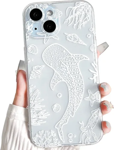 Vista 13 de NITITOP Funda para iPhone 13 Clear Sea Animal - Pez negro Pescado Negro