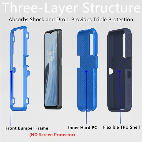 Vista 2 de Funda protectora resistente para Oneplus Nord N300 5G, resistente a prueba de polvo, a prueba de golpes, protección contra caídas, 3 en 1, funda Azul