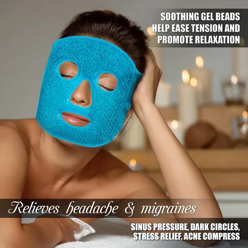 Vista 6 de Máscara facial de gel frío y caliente, reduce las ojeras hinchadas, bolsas debajo de los ojos, migrañas, alivio del estrés, paquete de terapia