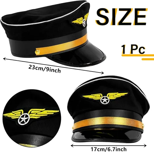 Vista 2 de Sombrero de piloto ajustable, accesorios de disfraz de piloto negro