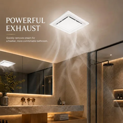 Vista 2 de Ventilador de escape silencioso de baño de 120 CFM con luz LED Blanco