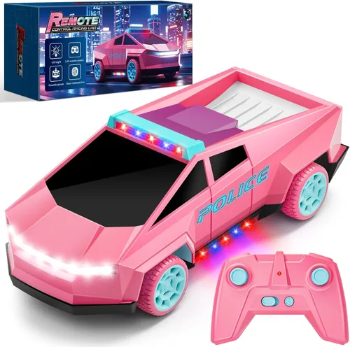 Vista 7 de MACALOCA Juguetes de coche a control remoto, camión RC con temática de policía 1:20 con luces LED intermitentes y espacio de carga, 2.4 GHz
