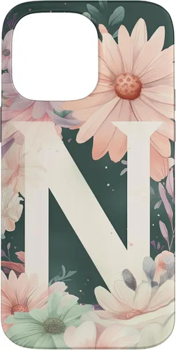 Vista 21 de iPhone 16 Beautiful Daisy Flowers Initial Letter N Monogram Watercolor Case
