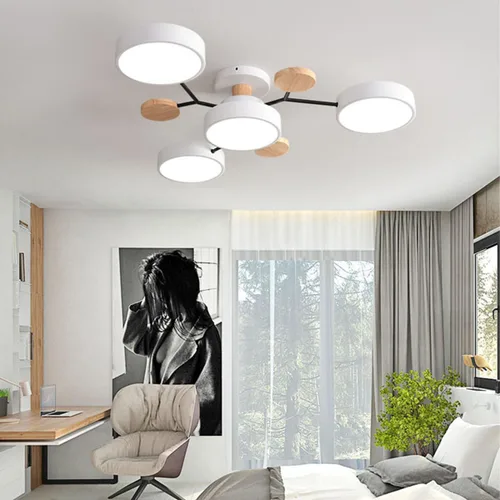 Vista 12 de Lámpara de techo LED moderna, lámpara LED regulable de 55 W, lámpara de techo moderna de montaje empotrado, lámpara de techo de madera para sala
