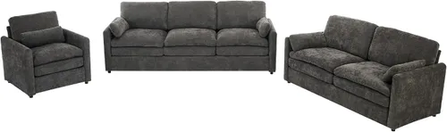 Vista 9 de P PURLOVE Juego de sofá tapizado de 3 piezas, cojín doble para sala de estar, oficina en casa (gris)