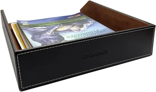 Vista 6 de UnionBasic Bandeja apilable de papel para documentos, bandeja organizadora de archivos de escritorio de piel sintética, color marrón