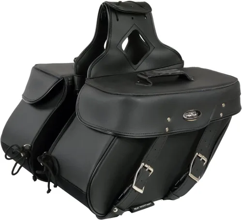 Vista 18 de Milwaukee Leather SH66901ZB - Alforjas medianas de PVC negro con 2 correas, colocación por encima, con ribetes reflectantes - Talla única