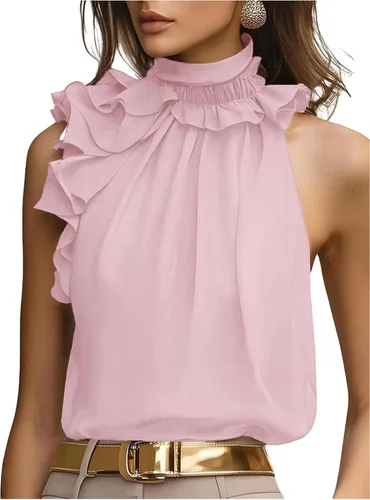 Vista 12 de SOLY HUX Blusa elegante con cuello halter para mujer Albaricoque puro