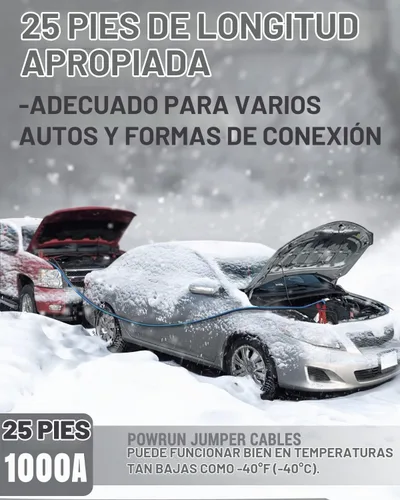 Vista 4 de Powrun Cables de puente P025 para batería de automóvil de 12/24 V, cables de refuerzo de servicio pesado de 1000 A con bolsa de transporte, kit