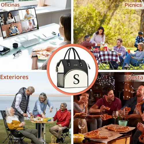 Vista 7 de Bolsa de almuerzo personalizada para mujer, elegante, reutilizable, aislada, con iniciales, para amiga, grande, de apertura ancha, resistente al