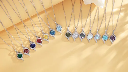 Vista 5 de FANCIME Birthstone Necklace for Women Round Cubic Zirconia Necklace S925 Sterling Silver full Love Birthday Gifts for Mom Women