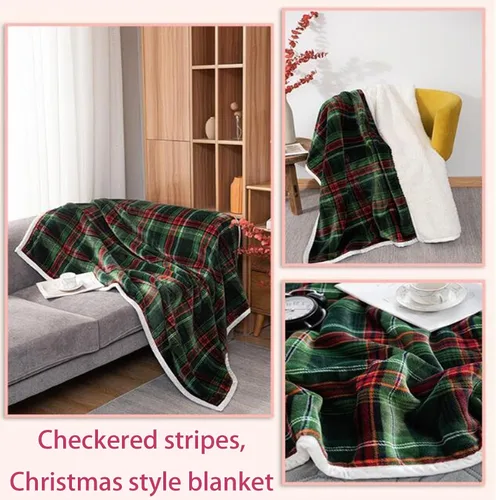 Vista 3 de Manta de Navidad Sherpa para adultos, manta de franela de forro polar, 50 x 60 pulgadas, mullida, suave, beige, para sofá, cama, para mujeres