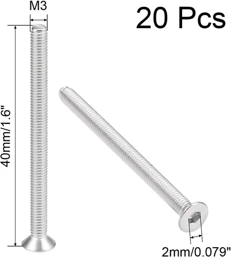 Vista 2 de uxcell Tornillos de máquina de cabeza plana M3x40mm Tornillo hexagonal interno 304 pernos de sujeción de acero inoxidable 20 piezas