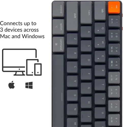 Vista 3 de Keychron K7 teclado mecánico inalámbrico ultra delgado de 68 teclas Bluetoothcable con interruptor azul mecánico Gateron de perfil bajo