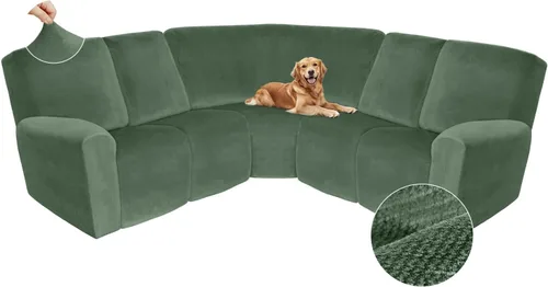 Vista 243 de Arfntevss Fundas de sofá seccional reclinable de terciopelo, Funda de sofá seccional de esquina para sofá reclinable, Funda elástica suave