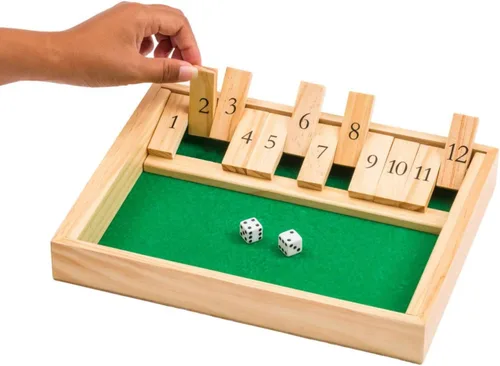 Vista 3 de Regal Games - Juego de mesa «Shut the box», juego matemático divertido con tablero de madera para adultos y niños - Juego de dados de 12 casillas