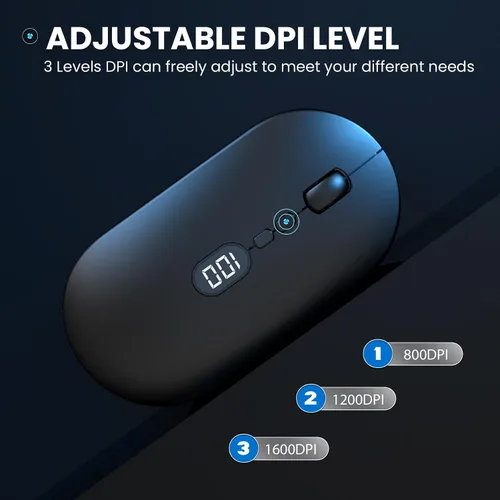 Vista 3 de MAGIC-REFINER X1 - Mouse inalámbrico para computadora portátil con nivel de batería visible, mouse USB ultra delgado portátil de 2.4G, clic