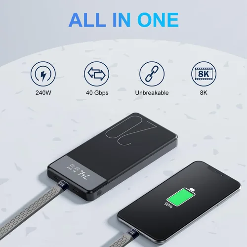 Vista 2 de Paquete de 2 adaptadores USB C Flex macho a macho de 0.4 pies, compatible con Thunderbolt 4/3, USB4/3, soporta carga rápida de 240 W, pantalla 8K
