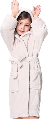 Vista 4 de Kimono largo con capucha y forro polar suave para niña, bata de baño cómoda para niños