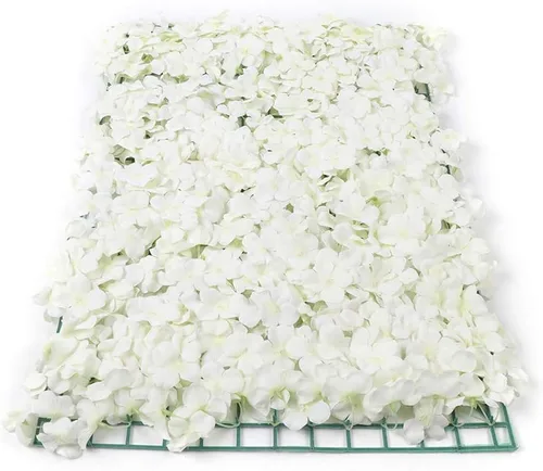Vista 2 de Paquete de 10 paneles de pared de flores blancas de 24 x 16 pulgadas, flores artificiales blancas, decoración de pared de tela de seda