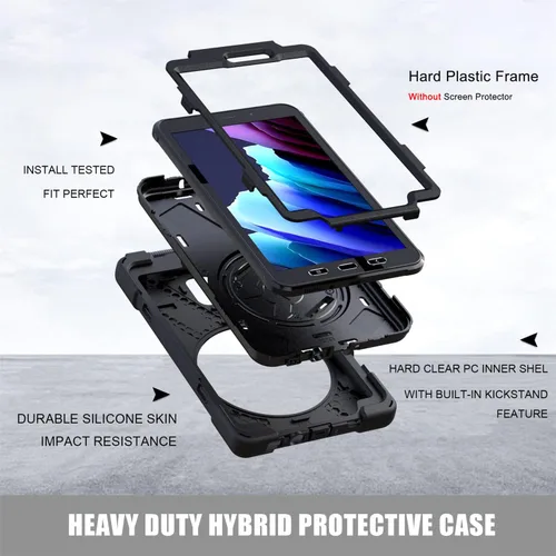 Vista 6 de Funda para Samsung Galaxy Tab Active 3/Galaxy Tab Active 5 de 8.0 pulgadas, 3 en 1 resistente protección con soporte 360/correa de mano/correa