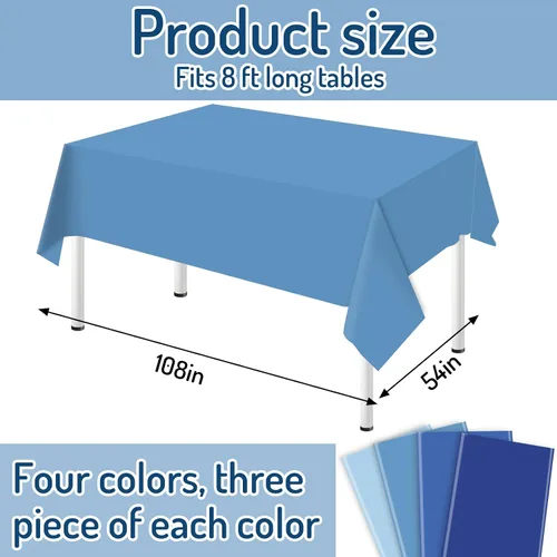 Vista 2 de Whaline Mantel rectangular de plástico azul polvoriento, 12 piezas, 4 colores azules, impermeable, para invierno, cumpleaños, bodas, fiestas