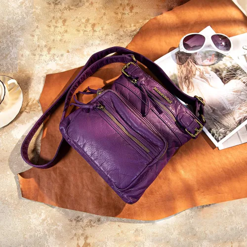 Vista 2 de Montana West Crossbody Bag for Women Soft Washed Leather Multi Pocket Shoulder Purses