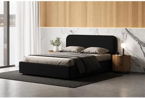 Vista 6 de Chloe - Cama de plataforma tapizada No requiere somier (borde negro, marco de cama queen)