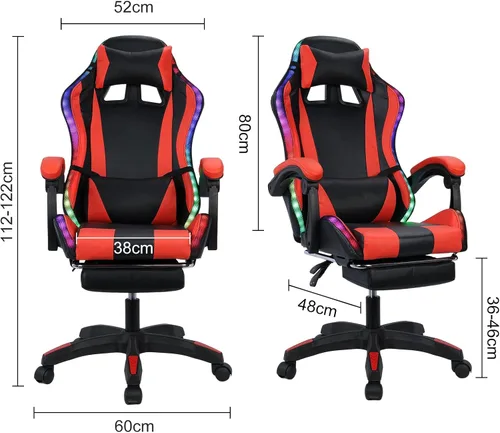 Vista 3 de Silla de juegos con altavoces Bluetooth y luces LED, silla ergonómica de masaje para computadora, altura ajustable, silla de videojuegos con asiento
