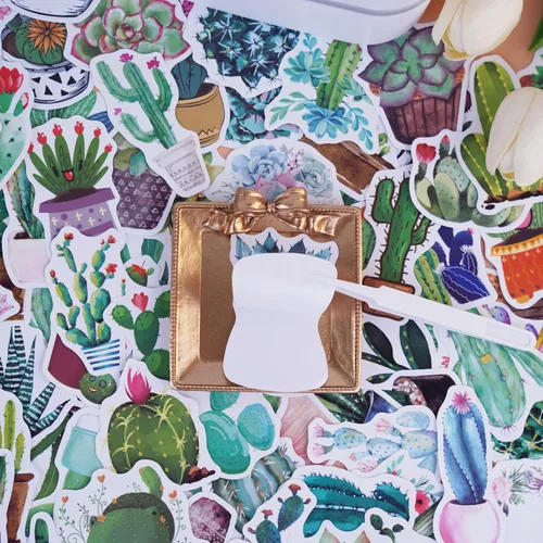 Vista 5 de Calcomanías de plantas verdes, 100 calcomanías de cactus, calcomanías de vinilo impermeables para laptop, patineta, Hydro Flask para computadora