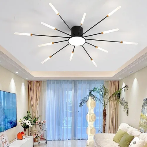Vista 28 de Lámpara de techo LED regulable de 32 pulgadas, 12 luces de techo, lámpara de techo empotrada, iluminación de interior dorada para sala de estar, 12