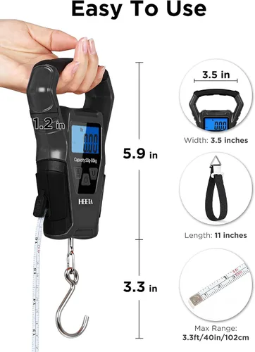 Vista 2 de HEETA Báscula de pescado digital impermeable con pantalla LCD retroiluminada, 110 libras / 110.2 lbs, báscula portátil para colgar para el hogar