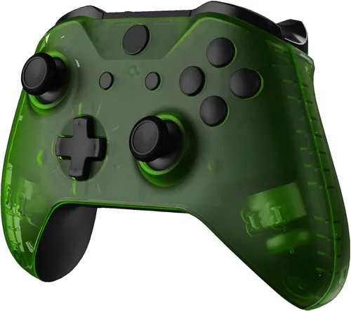 Vista 7 de eXtremeRate Transparent Clear Green Faceplate Side Rails for Xbox One Wireless Controller Model 1708, Replacement Front Housing Shell Panels for
