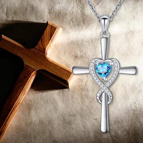 Vista 5 de DAOCHONG Collar de cruz de plata de ley 925 para mujer, colgante de cruz infinita con corazón y cruz de infinito, joyería religiosa, regalos