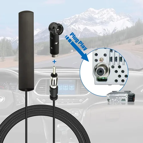 Vista 3 de Eightwood Antena de radio FM estéreo para automóvil, antena oculta para parabrisas, antenas de parche adhesivo de enchufe DIN + adaptador DIN hembra